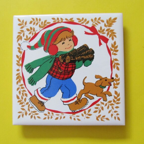 Christmas tile trivet Set of 2 1970s tiles - Picture 4 of 6